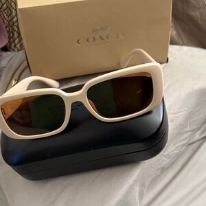 Coach Cream Rectangular Sunglasses with Brown Lenses
